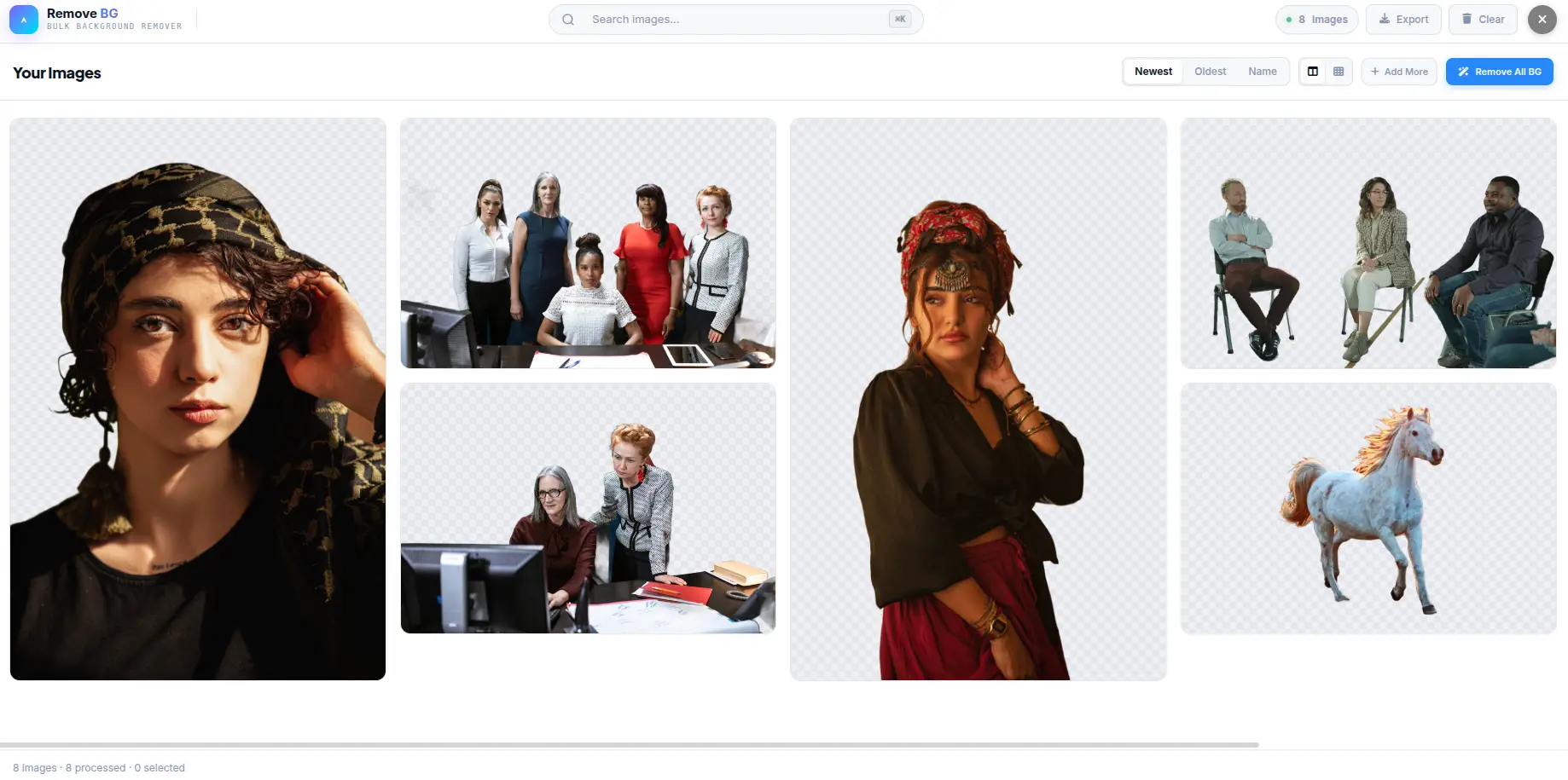 EditPhotosForFree background remover showing AI segmentation in action with transparent preview
