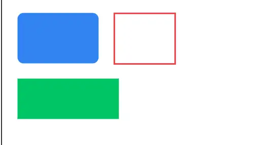 Blue rounded rectangle, red outlined rectangle, and green filled rectangle