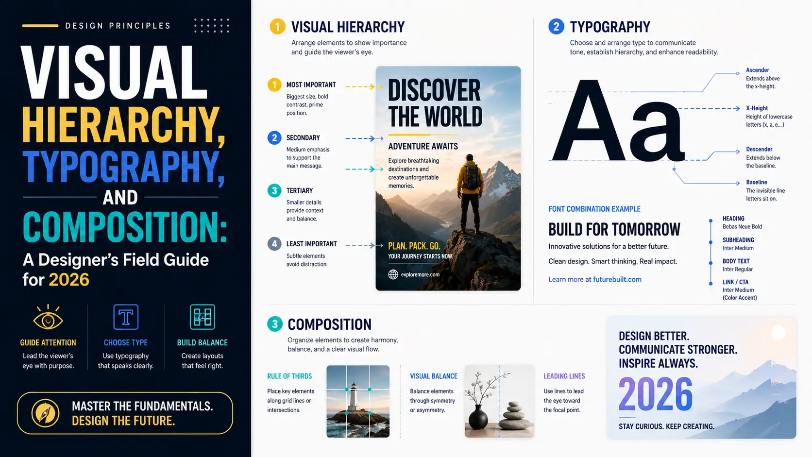 Visual hierarchy and typography design — modular grid layout showing typographic scale and gestalt principles in practice