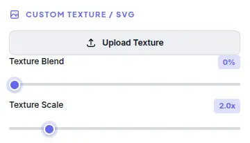 Frame Generator custom texture upload panel with color pickers, bevel controls, and texture blend settings