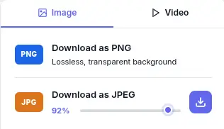 Frame Generator export settings showing PNG, WebM, and MP4 format options with transparent background and video quality settings