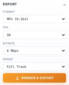Image Effects Generator export settings showing MP4, WebM, PNG, and JPG format options