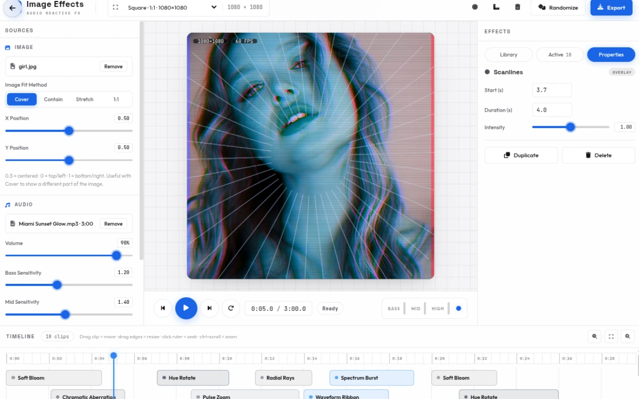 Image Effects Generator — Free Audio Reactive Image Effects Studio
