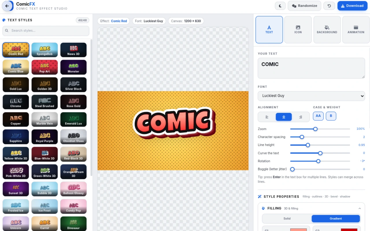 Text Effects Generator — Free 3D & Comic Text Effect Generator